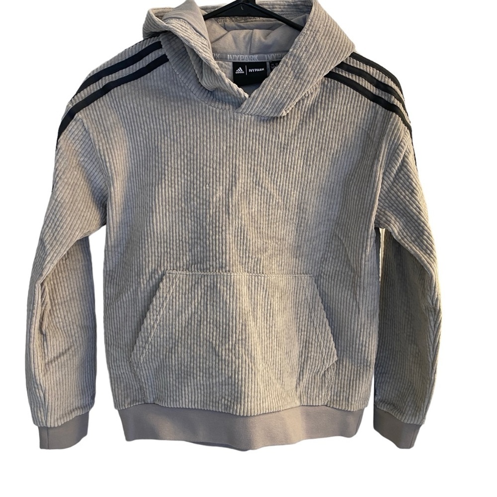 Adidas Ivy Park Hooded Corduoy‎ Long Sleeve 3 Striped Sweatshirt Sz M (kids)